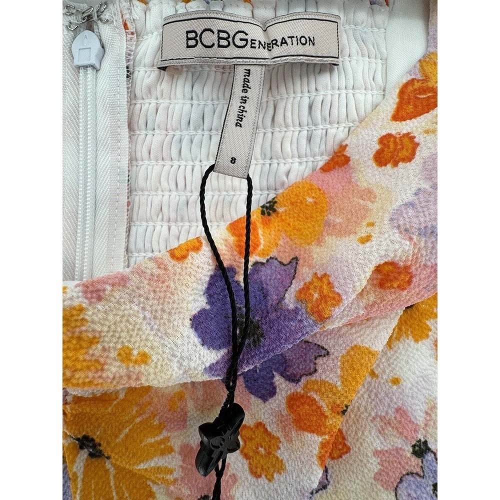 BCBGeneration Dress Floral Midi Size 8 Square Neck Puff Sleeve Cottage Modest - Picture 9 of 12